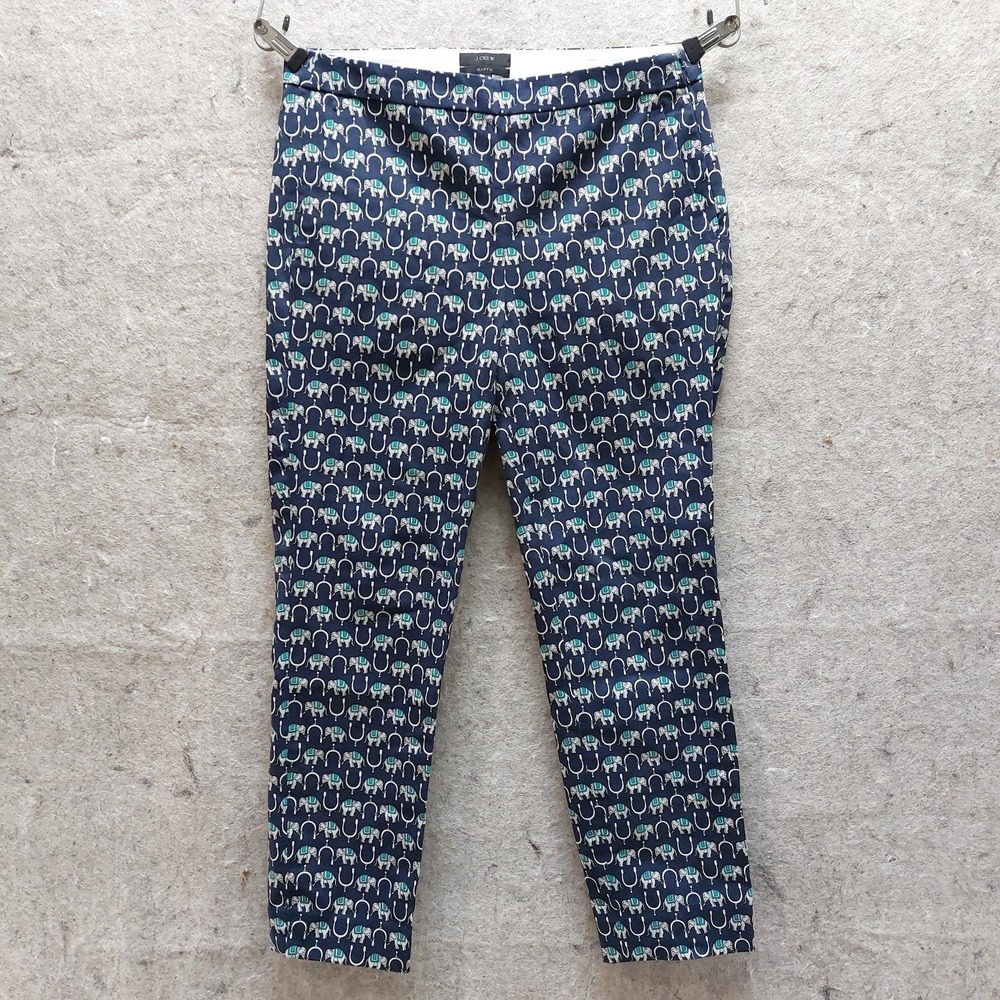 J.Crew Martie Pants Women's 6 Navy Elephant Horseshoe Print Slim Crop Stretch